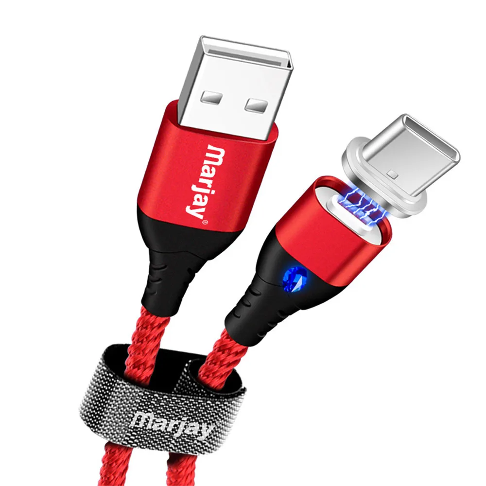 Marjay Magnetic Type C Cable 5A Fast Charging for Samsung Magnet USB C Cables for Huawei P20 Mobile Phone Data Transfer Cable Type C Red Cable