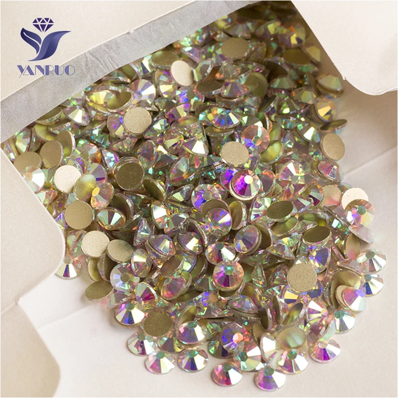

YANRUO 2058NoHF SS16 1440Pcs Crystal AB Rhinestone Loose Strass Glue On Flat Back Non Hotfix For Nail Art Shoes