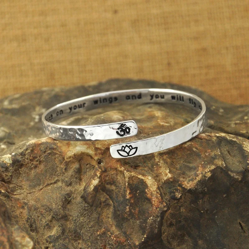 

Custom Cuff Bracelet,I will write peace on your wings,secret message personalized custom quote bracelet, yoga bracelet