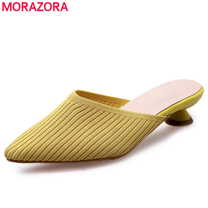 

MORAZORA Plus size 34-43 New women sandals slip on Stretch Fabric slip on fashion party shoes women's mules summer shoes female