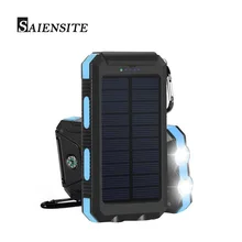 Saiensite 10000mah Solar Power Bank 2 USB External Solar Panel Charging with Dual LED Light Compass for Iphone Android