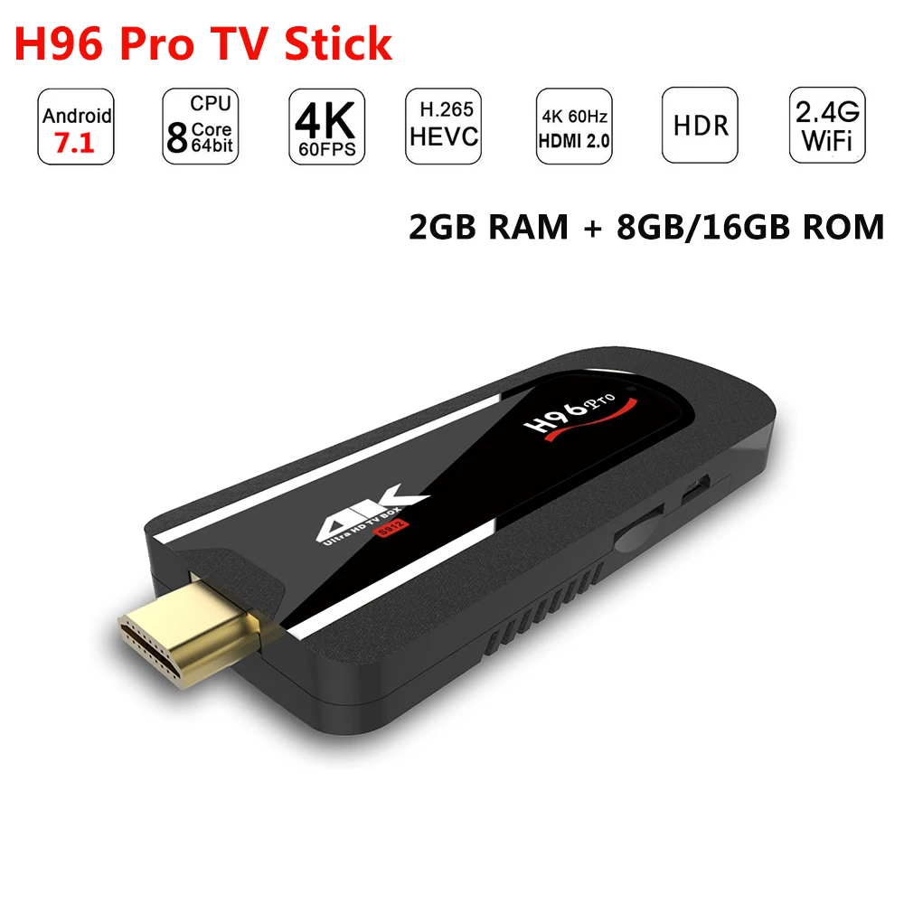 

H96 Pro 4K TV Stick Amlogic S912 Android 7.1.1 BT4.1 2GB RAM 8GB ROM 2GB RAM 16GB ROM TV Dongle