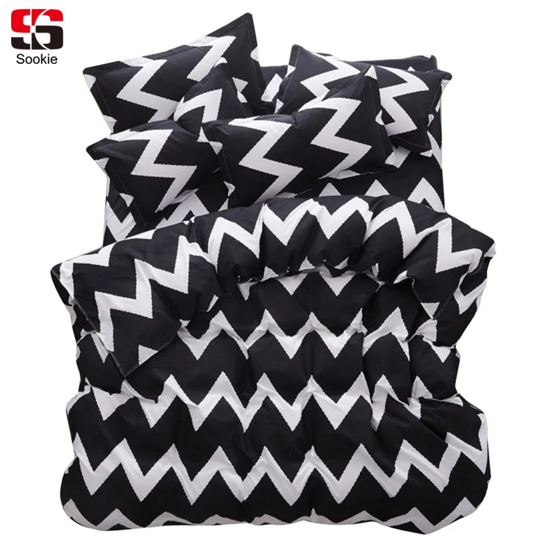 Sookie Modern Geometric Print Bedding Set Black and White Style Duvet