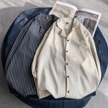 Летняя новая мужская рубашка, модная повседневная полосатая рубашка, Мужская Уличная Свободная рубашка с длинным рукавом, M-2XL