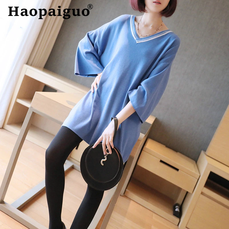 

2019 Spring Summer Black Knitted Blouse Women V-neck Long Sleeve Oversize Knitted Pullover Women Office Work Blouse Shirt Top