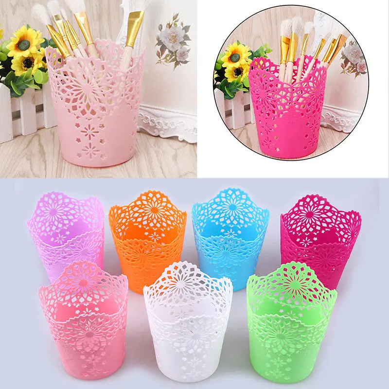 Storage Basket Desktop Storage Basket Plastic Hollow Cutter Basket Storage Box Flower Pen Pot Makeup Brush Holder Baskets