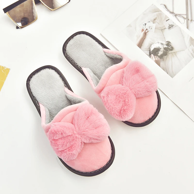 

Moxxy 2018 New Indoor Home Slippers Bow-Knot Cotton Fabric Slippers Home Slippers Couples Wooden Floor Slippers For Women Shoes