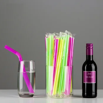 

500 Pcs Disposable Plastic Straws Individually wrapped Curved juice Milk tea pointed drinking straw Wedding party Store