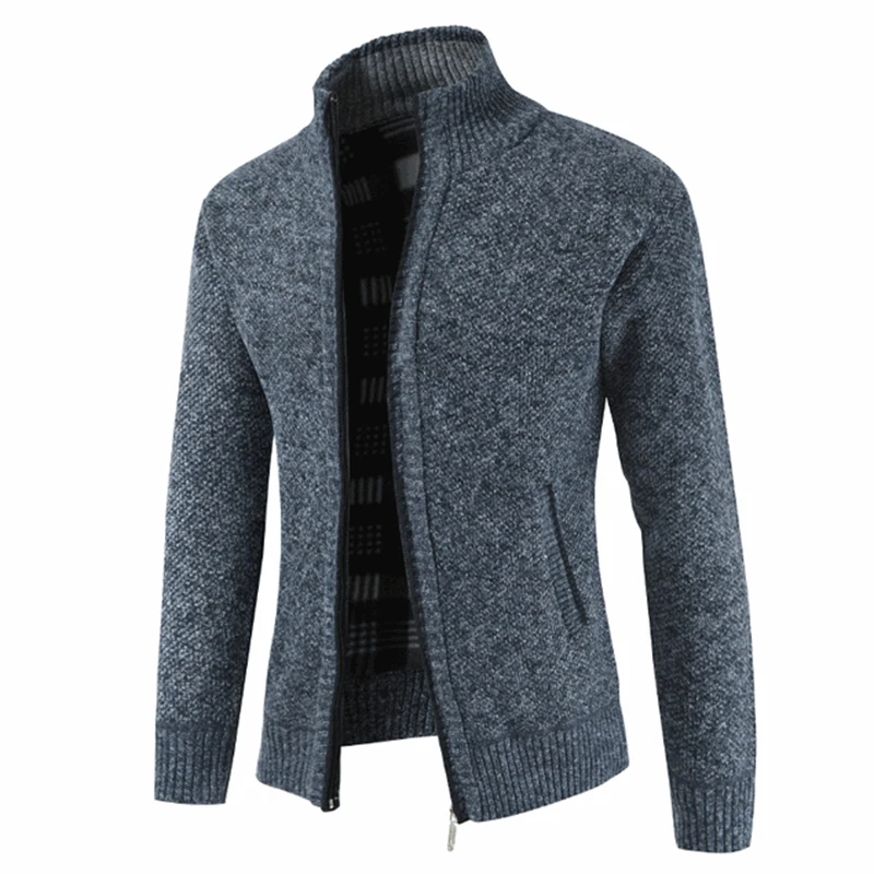 Man Autumn Winter Clothing M-3XL Plus Size Zipper Knitted Sweaters Male Long Sleeve Stand Collar Cardigan Jacket Coat Outwear