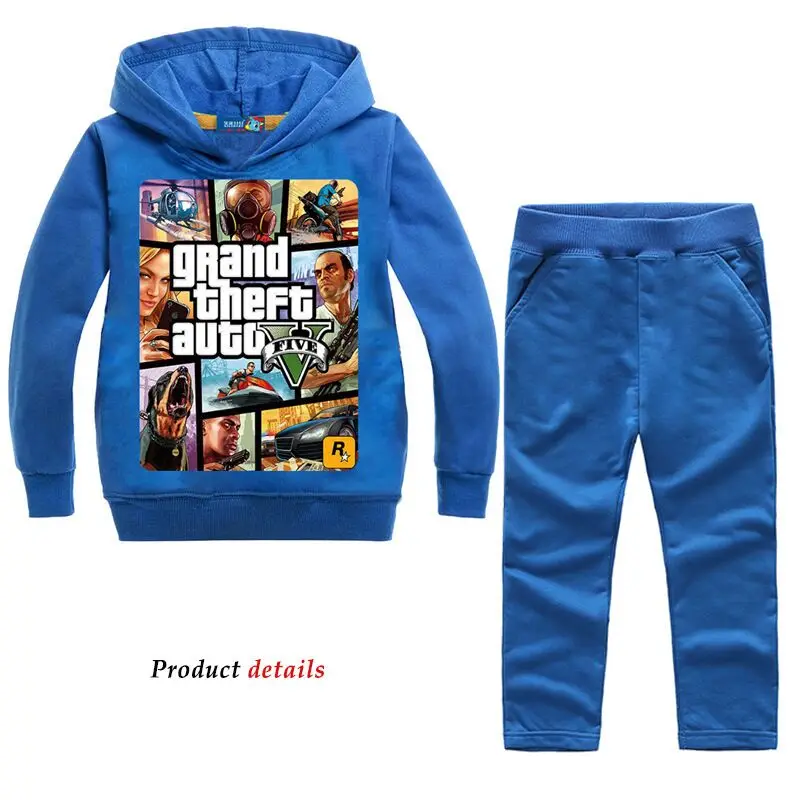 Весенне-осенние детские спортивные костюмы GTA 5, пальто с капюшоном для маленьких мальчиков и куртки, комплекты со штанами, модная детская одежда, спортивный костюм