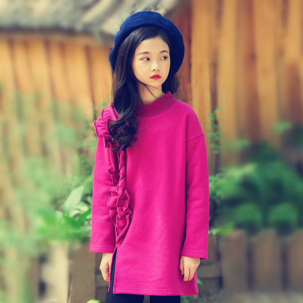 

Kids Dress Autumn Winter Girls Princess Dresses Korean Teen Baby Girls Dress Cotton Long Sleeve Fleece Children Costume 10 Years