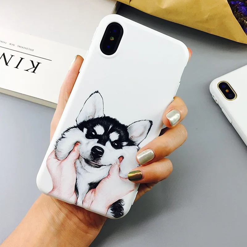 Portefeuille For iPhone X Case Cute Husky Cat Cartoon Patterned Slim Thin Silicone Case Cover For iPhone 10 8 Plus 7 6 6S Coque (4)