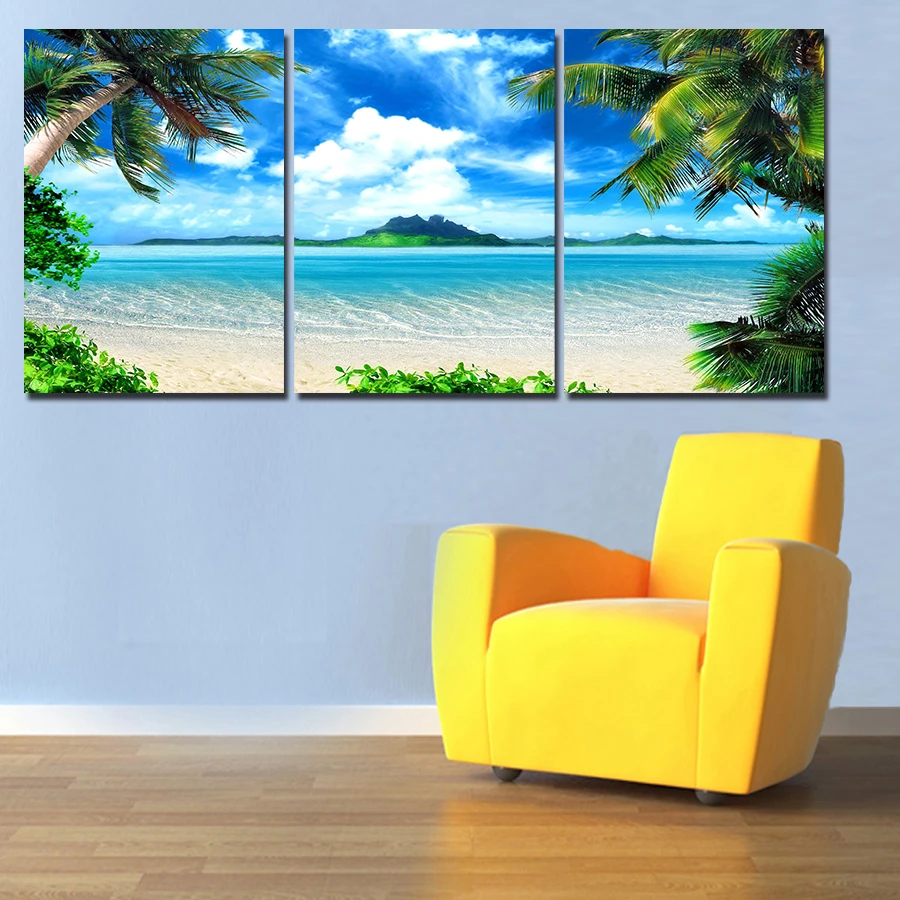 3 Pieces of modern printing sea wave canvas painting the waterfront wall art picture living room background (Unframed)\J0114