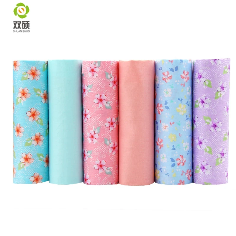 Цветок и твердой Цвет саржевого хлопка Ткань для Вышивание ткани ребенка ткань DIY лоскутное стежка, Подушка, 6 шт./лот 40*50 см