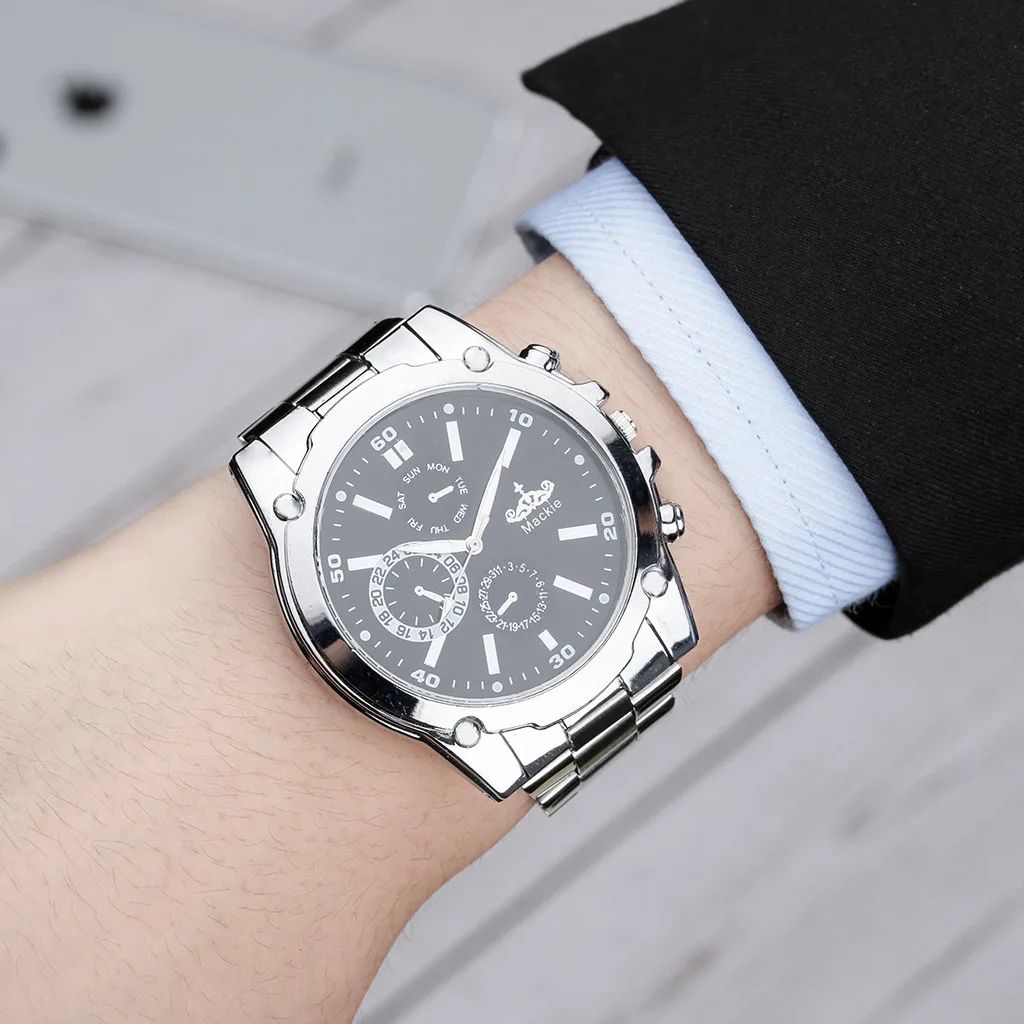 

2019 Business Watches Men Three Eyes Dial Stainless Steel Belt Relogio Masculino Quartz Wristwatches Reloj saat Calendar Watch