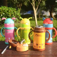 2016 heißer Verkauf edelstahl saugnapf tier kind strohschale schule trinkbecher babyflasche gürtel griff