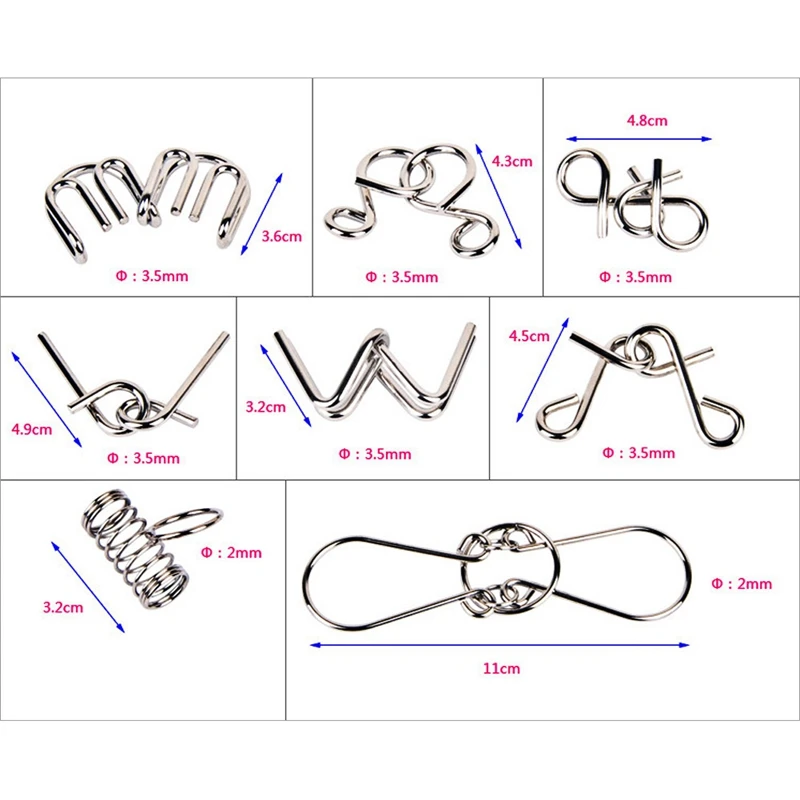 Adults And Kids Montessori Materials 8pcs/set Metal Wire Puzzle Iq Mind Brain Teaser Puzzles Game 2 Styles