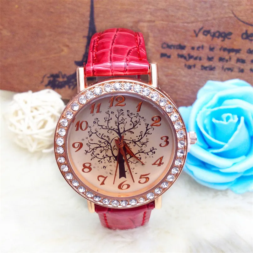 

Newest Fashion Ladies Luxury Watches Clock Christmas Tree Leather Watch Women Rhinestone Quartz Ladies WristWatch #500717
