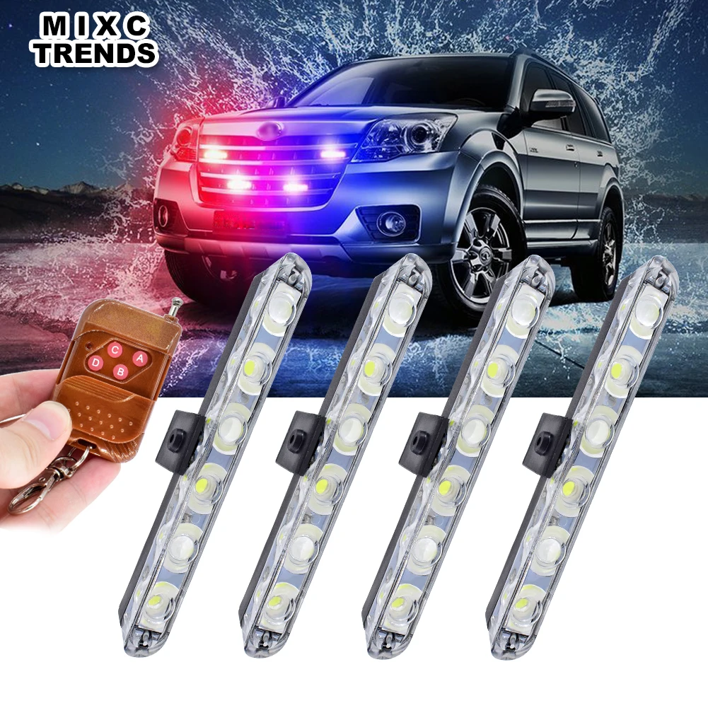 

Wireless Remote LED Ambulance Police Light 12V 4x6LED Strobe Warning Light for Car Truck Emergency Light Flashing Firemen Lights