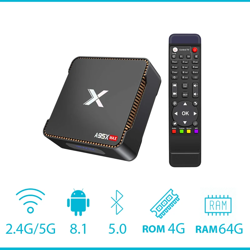 

TV Box Android 8.1 A95X 4GB RAM 64GB ROM Amlogic S905X2 Quad Core 64bit Smart TV Box Support 3D 4K2K 5G&2.4G wifi pk A95x f1