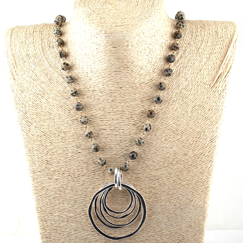 

Free Shipping Fashion Bohemian Tribal Jewelry Natural Stone Rosary Chain Multi Circle Pendant Necklaces Women Ethnic Necklace
