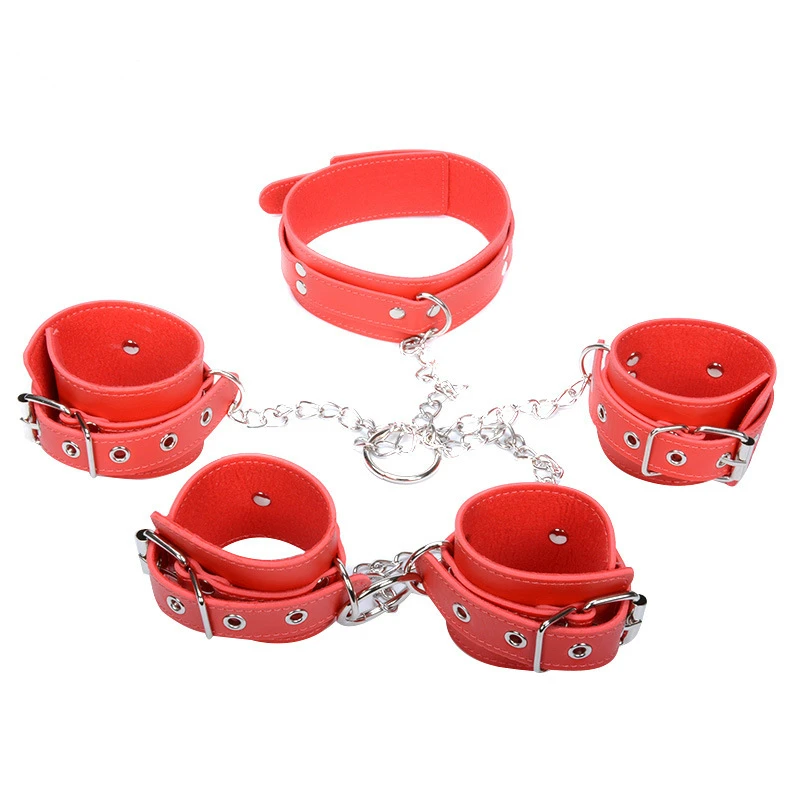 Erotic Leather Bondage Restraint Harness Collar Women Handcuffs Slave