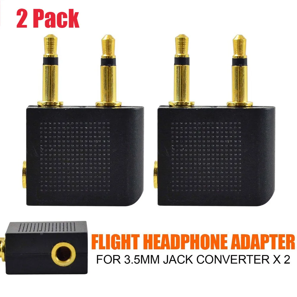 2 x Airplane Flight Headphone Adapter for 3.5mm Plug Jack Socket