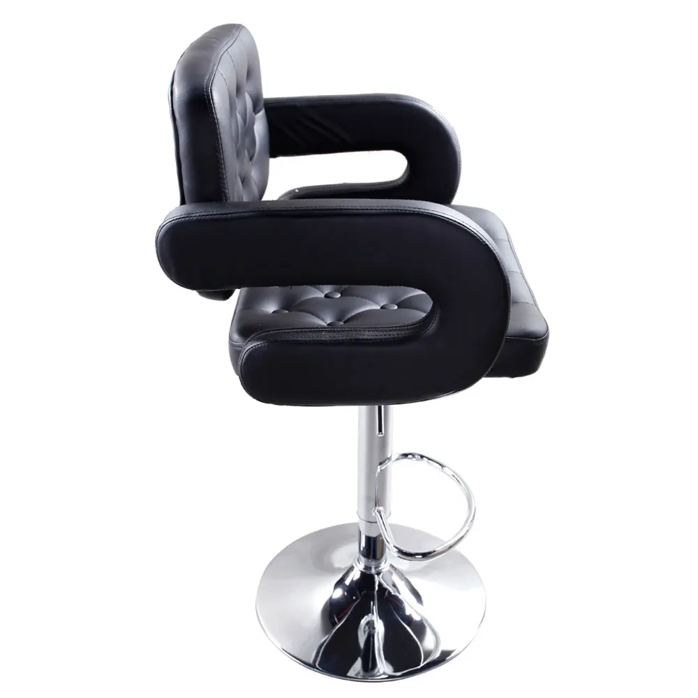 Adjustable Metal Bar Stool 2pcs Black Faux Leather Swivel Gas Lift Bar Chair Button Tufted with Armrest Footrest Dropshipping