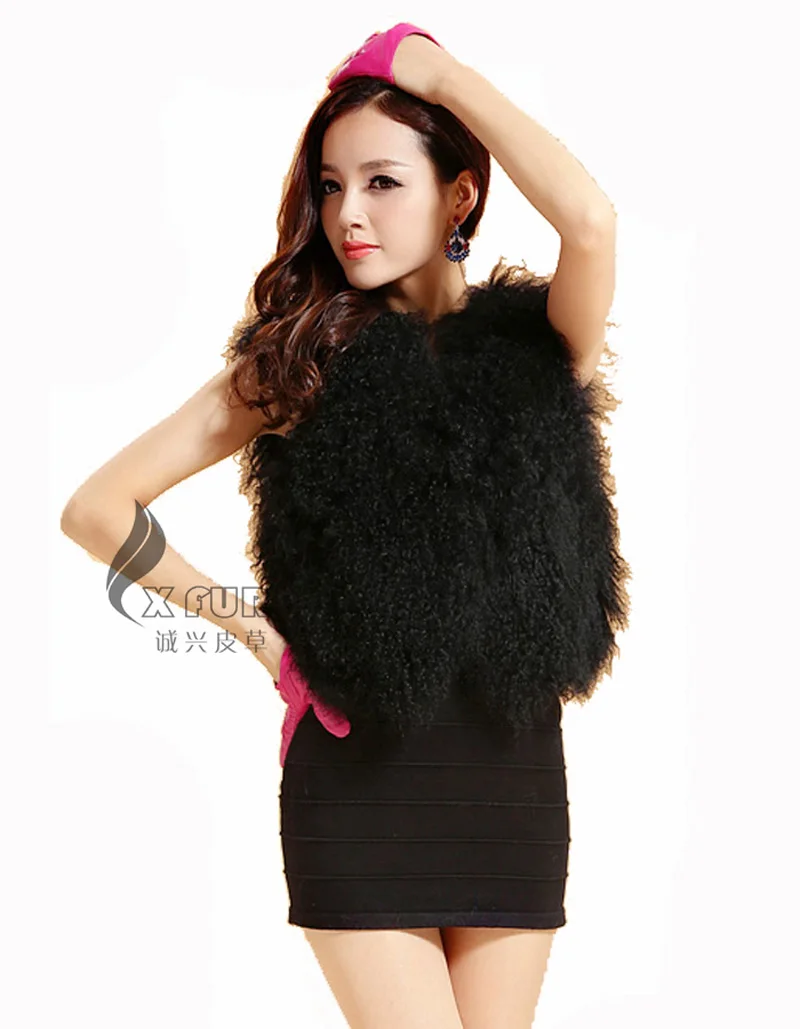 

CX-G-B-51B Genuine Mongolian Lamb Fur Ladies Fur Vest Gilet Sleeveless Jacket Waistcoat