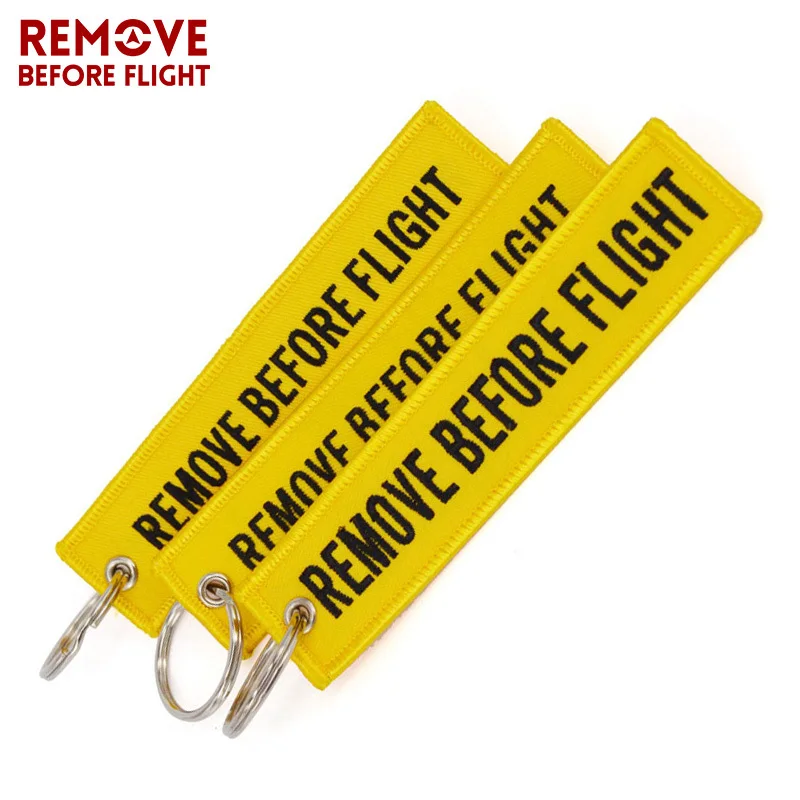 

3PCS Remove Before Flight Key Ring Yellow Embroidery Key Chain Luggage Tag Label Key Fob for Motorcycle Car Key Chain llavero