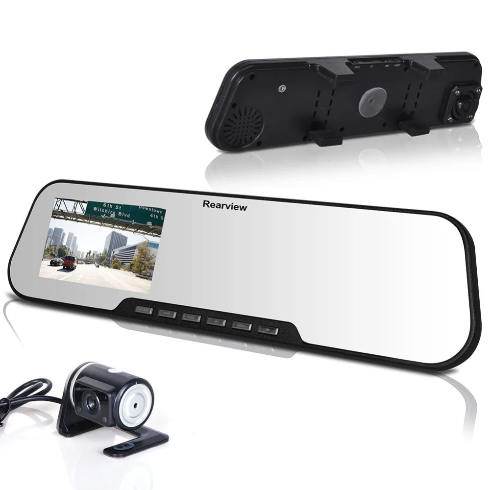 1280x720P Mirror DVR Dual Camera 2.7'' LCD Backup Rear View Mirror DVR