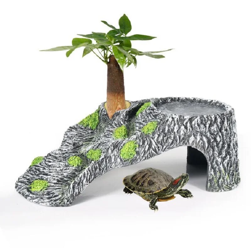 

Newest Turtle Drying Climbing Platform Tortoise Sun Roof Terrace Turtle Tank Floating Island Resin Rockery Pet Reptile Hide Cave