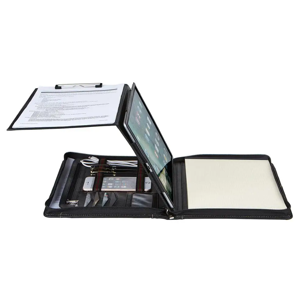 

Professional Genuine Leather Portfolio A4 Folder with Tablet Case, Business Padfolio Organizer with Clipboard