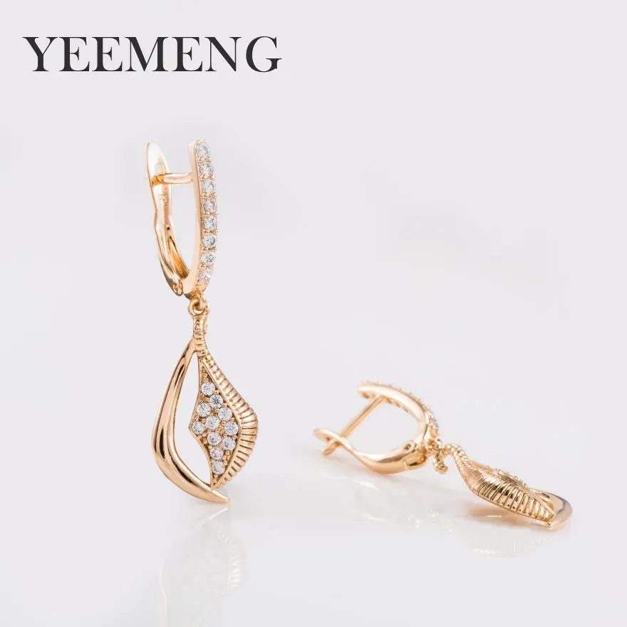 Женские серьги подвески YEEMENG роскошные из розового золота с цирконием для