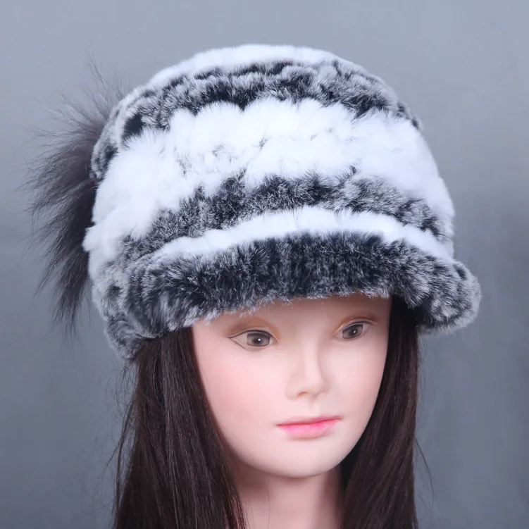 Модная осенне-зимняя меховая шапка с кроличьим мехом, тканая тёплая шапка - Цвет: Золотой