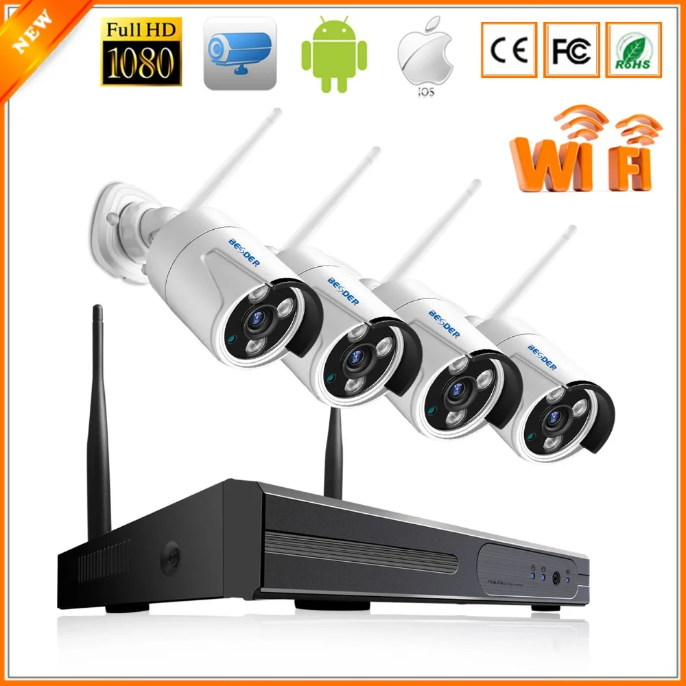 

BESDER 4CH WiFi NVR Kit 1080P IR Night Outdoor Waterproof IP Cameras WiFi 1080P 2MP Real P2P Wireless Surveillance CCTV System