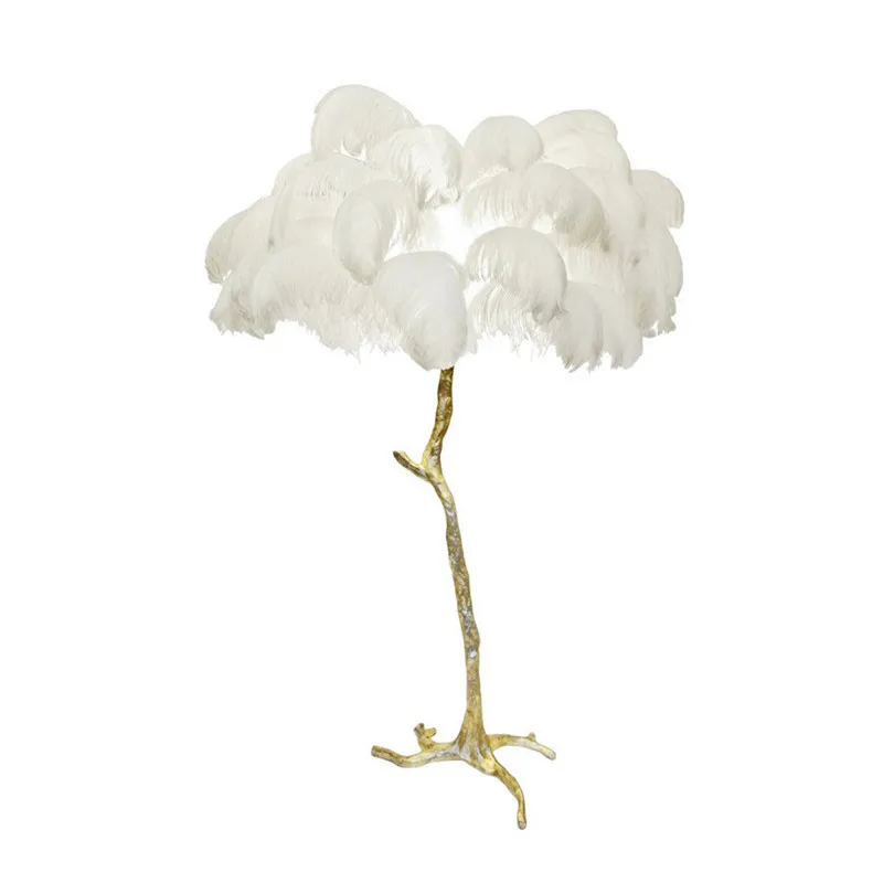Современные страусиные перья ветви торшер медная стоящая лампа для гостиной спальни напольные светильники домашний декор освещение в помещении - Цвет абажура: white