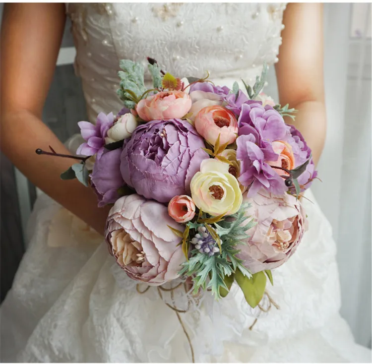 Flone European Artificial Peony Berry Flower Bouquet Bride Holding Flowers Fake Silk Flowers Home Party Decor Flower Arrangement (7)