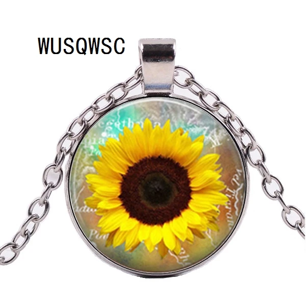 

WUSQWSC Sunflower necklace yellow sunflower pendant sunflower charm jewelry spring ornament yellow flowers