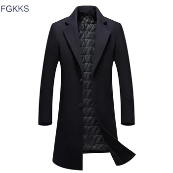 

FGKKS Men Winter Wool Coat 2020 Men's New Fashion Solid Color Warm Thick Wool Blends Woolen Pea Coat Male Trench Coat Overcoat