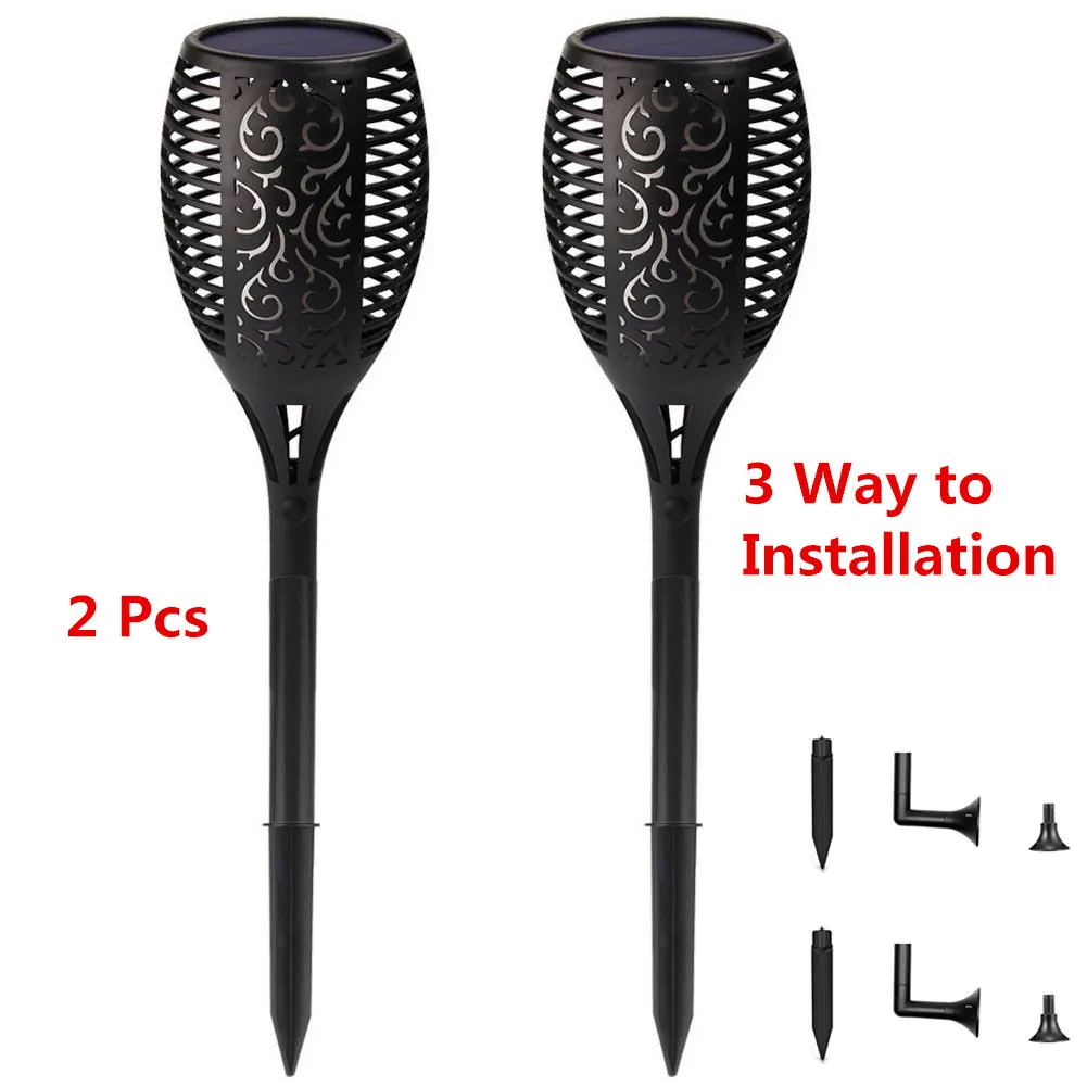 2 pcs 3 installation 1 шт. или 2 шт. 96 светодиодный водонепроницаемый мерцающий огонь Солнечный фонарь светильник наружный Ландшафтный Декор садовый светильник Zonlicht - Испускаемый цвет: 2 pcs 3 installation