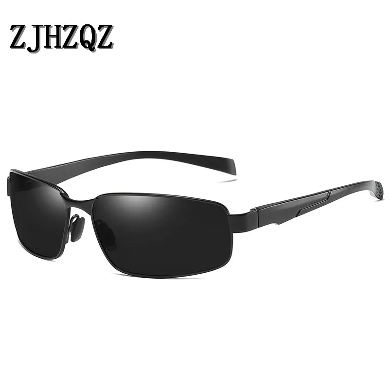 ZJHZQZ, квадратные поляризованные солнцезащитные очки без оправы, мужские, UV400, высокое качество, зеркало для вождения, ночное видение, солнцезащитные очки, Ретро стиль, Soleil Homme - Цвет линз: Black Black