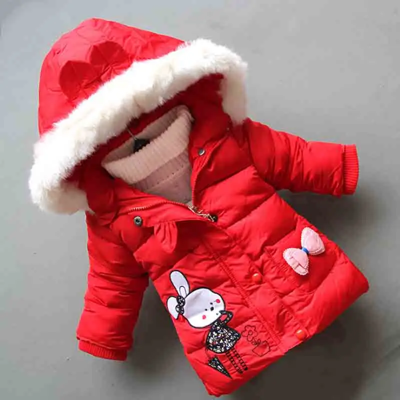 BibiCola/теплая зимняя куртка из хлопка для новорожденных модная верхняя одежда с капюшоном и рисунком кролика для маленьких девочек подходит для От 0 до 2 лет и малышей - Цвет: red