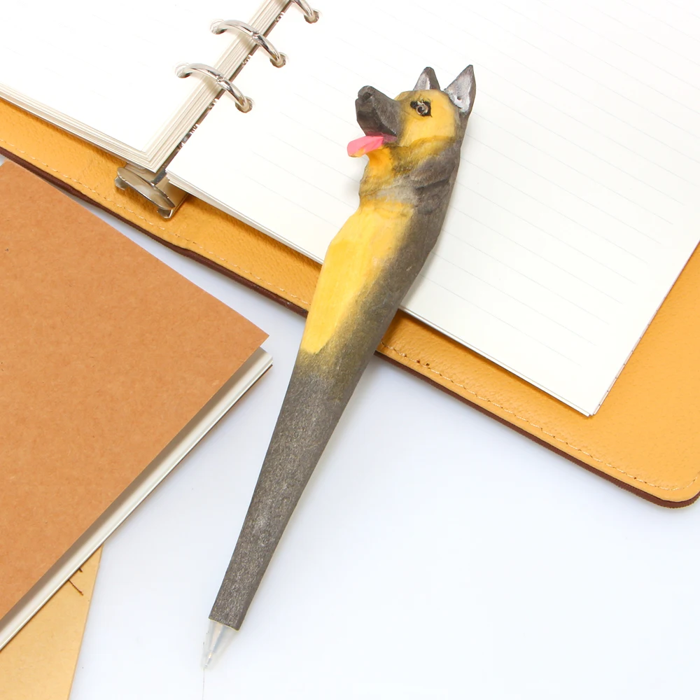 

Cute creative German shepherd Writing Pen Ball Point Wooden Novelty Gift School Stationary Ballpoint free shipping
