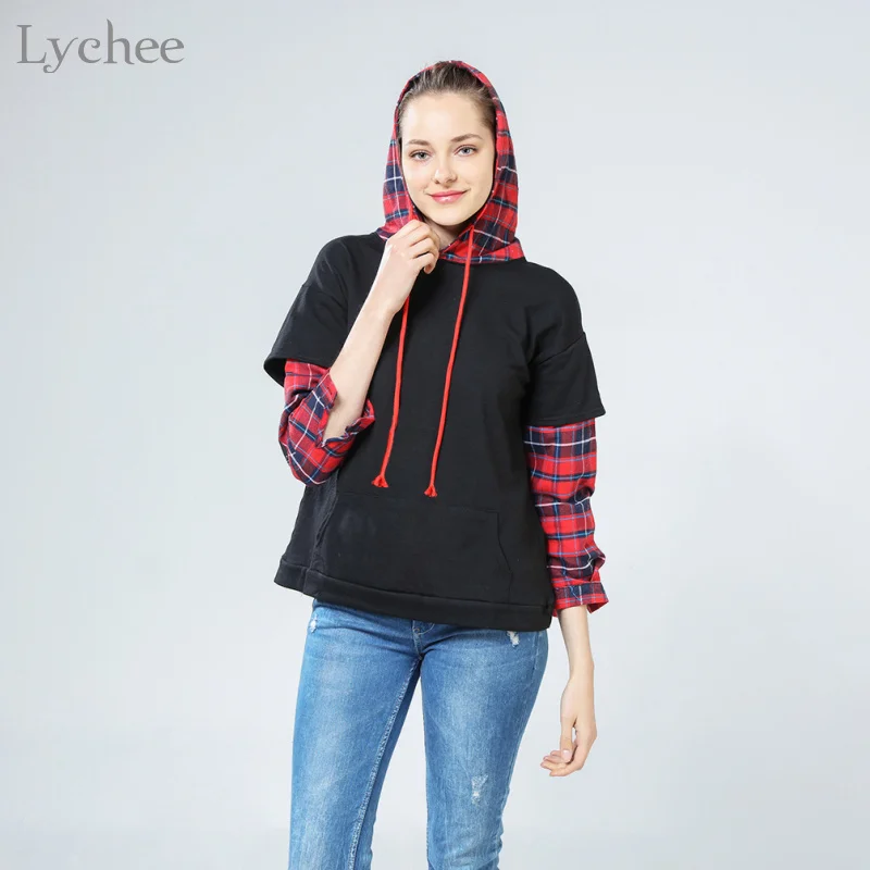 Cheap Price Lychee Harajuku Punk Women Sweatshirt Cat Printed Plaid ...