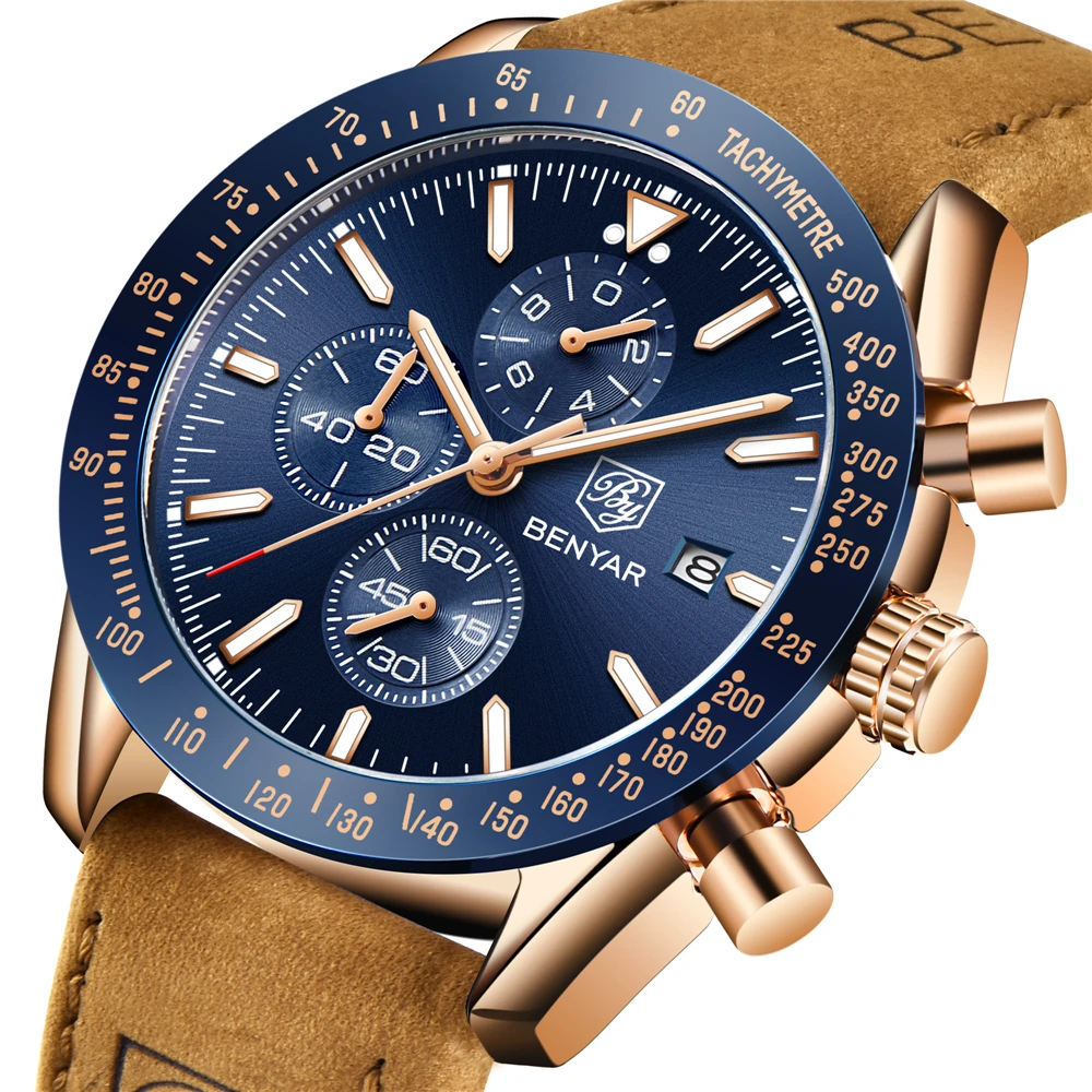 

2018 Watch Men Luxury Brand BENYAR Mens Blue Luxury Waterproof Sports Quartz Chronograph Military Watch Relogio Masculino