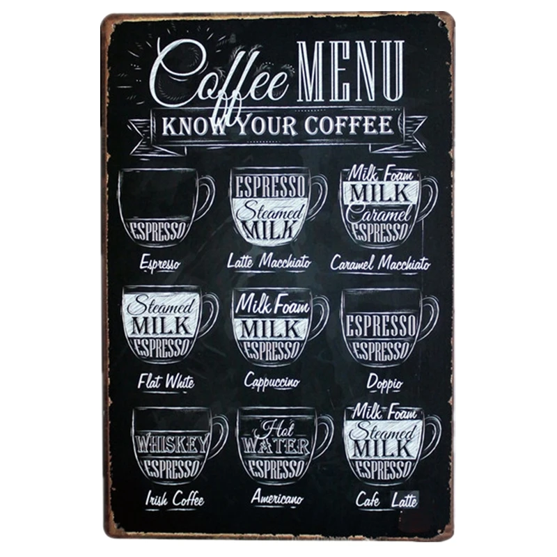 

coffee drinks vintage tin Signs Bar Pub Home Wall Decor Retro Metal Art Poster Metal Plate Plaques decor art coffe menu