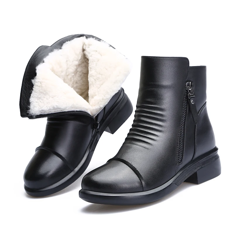 ZXRYXGS Brand Boots Black Low heeled Warm Comfortable Wool Snow Boots ...