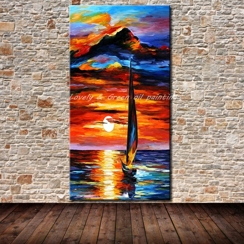 Modern Abstract Hand-painted Art Oil Painting Wall Decor canvas,Boats No Frame