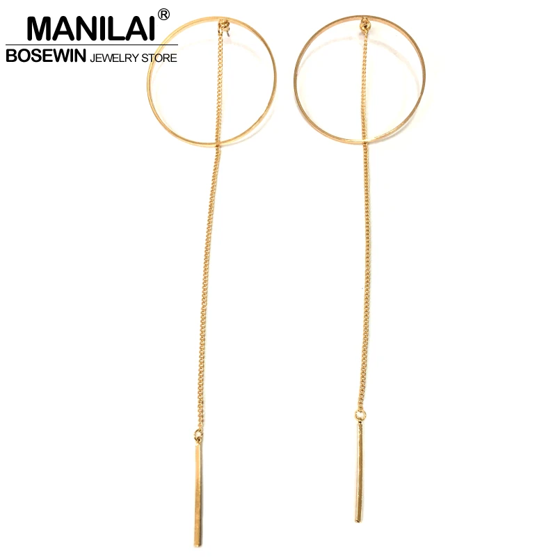 MANILAI Fashion Long Chain Tassel Earrings For Women Accessories Circle Big Dangle Earrings Statement Jewelry Bijoux Brincos